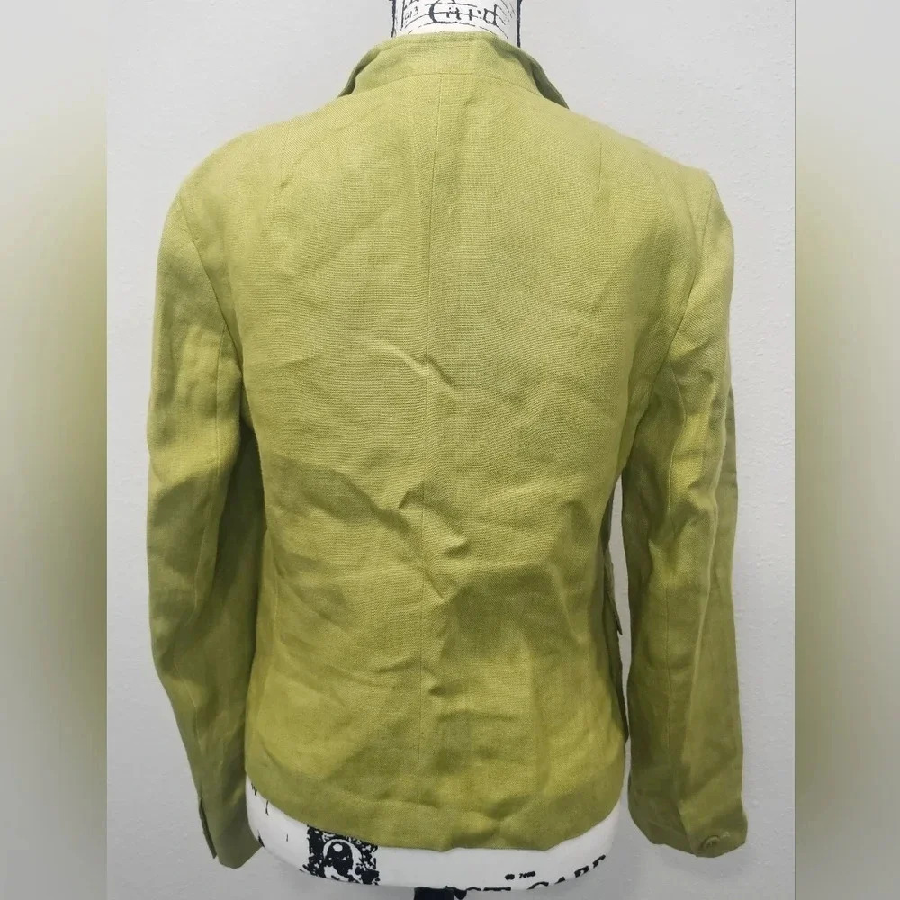 Talbots Womens Blazer Jacket Irish Linen Button Green Spring Summer Size 4 - Picture 3 of 14